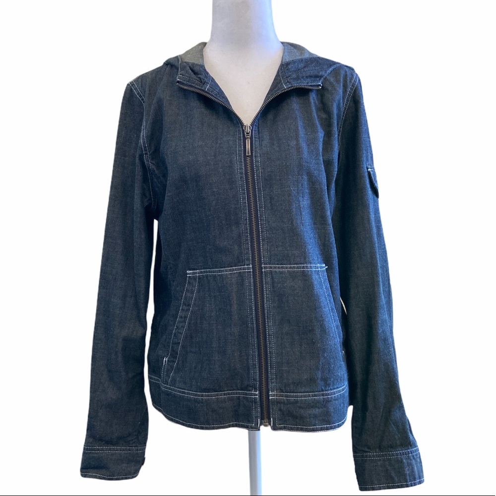 EDDIE BAUER Jean Hooded Zip Up Denim Jacket MED